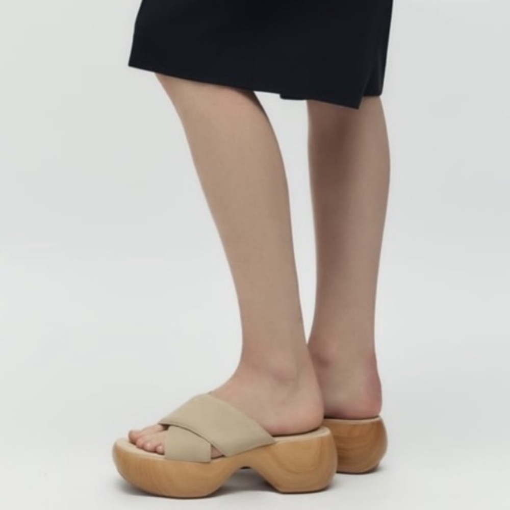 Zara Platform Tan Air Fit Cow Leather Upper Sandal Clogs Sz. 8 - Picture 2 of 15